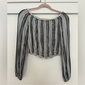 H&M Black & White Patterned Striped Off the Shoulder Long Sleeve Top Size S